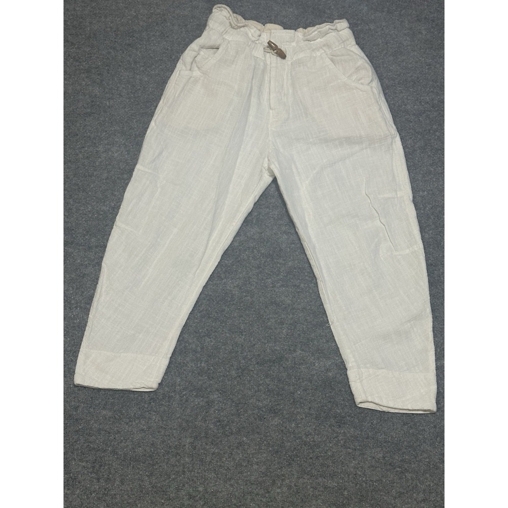 Free People‎ Margate Pleated High Waist Paperbag Cropped Trousers Pants White XS
